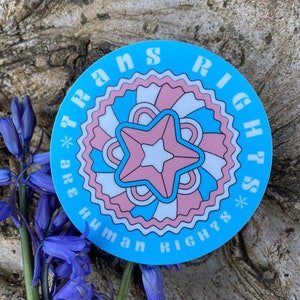 Transrechten zijn mensenrechten ~ Bescherm transgenders! Sticker Trans Pride ~ Sticker autolaptop waterfles Trans - Colors of the Trans-vlag
