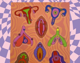 Sex Positive Sticker Sheet ~ Clitoris Vulva Uterus Cuterus Reproductive Health Stickers ~ Feminist Body Positive Sticker Sheet Scrapbooking