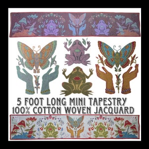 Tapiz de rana, cristal, mariposa, seta mágica, estilo goblincore. Tapices estéticos de algodón. Manta de hadas, bruja, decoración psicodélica. Tonos tierra.