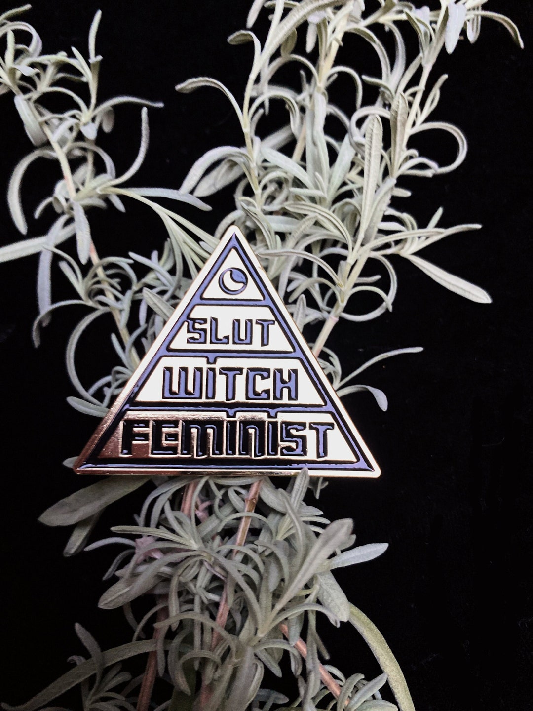 Slut Witch Feminist. Antique Brass Enamel Pin for the Slutty Witchy ...