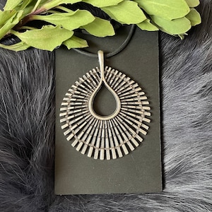 Silver Tone Large Geometric  Pendant Necklace With Silicone Neck Cord