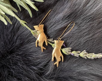 Medium Gold Brass Elegant Hands Earrings, Handmade, Gold Plated Kidney Ear Wires