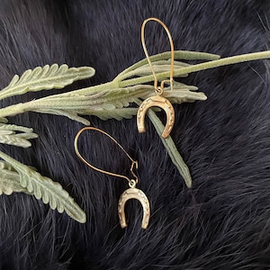 Cute Gold Brass Horseshoe Earrings, Handmade, Gold Plated Kidney Ear Wires