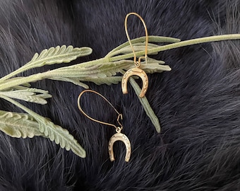 Cute Gold Brass Horseshoe Earrings, Handmade, Gold Plated Kidney Ear Wires