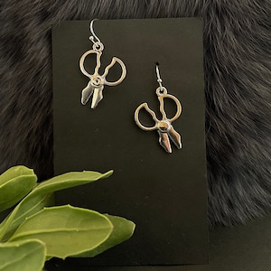 Silver Tone Gardening Shears Earrings, Handmade, Steel Ear Wires