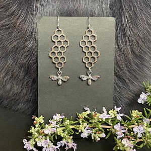 Cute Silver Honeycomb Earrings, Handmade Insect, Steel Ear Wires