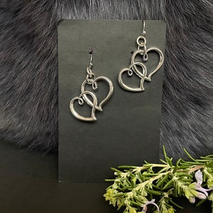 Boucles d&#39;oreilles romantiques double coeur en argent, faites main, crochets d&#39;oreilles en acier plaqué argent