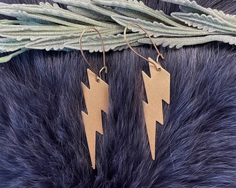Medium Gold Brass Lightning bolt Earrings, Handmade, Gold Plated Kidney Ear Wires