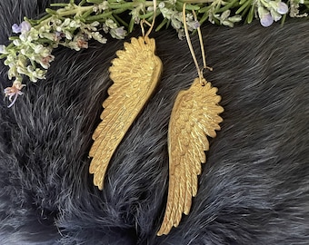 Large Gold Brass Open Wing Earrings, Handmade, Gold Plated Kidney Ear Wires