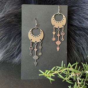 Long Dangling Stainless Steel Cloud Moon Stars Earrings, Handmade, Steel Ear Wires
