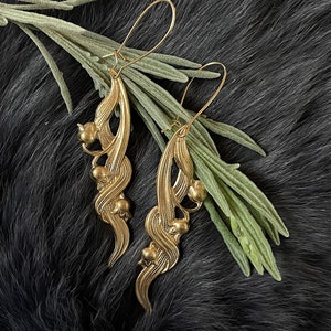 Large Gold Brass Lily Of The Valley Earrings, Handmade, Gold Plated Kidney Ear Wires