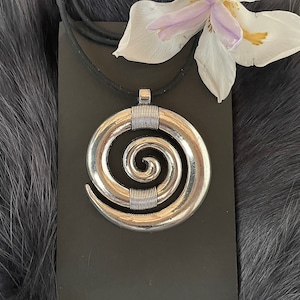 Silver Path Of Life Spiral Necklace With Silicone Neck Cord