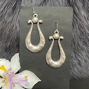 Large Silver Tone Tribal Earrings, Handmade, Steel Ear Wires