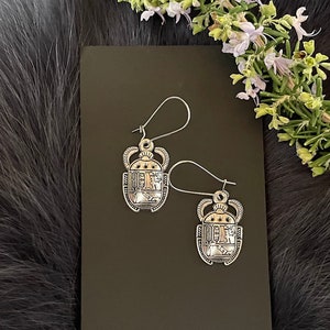 Antique Silver Tone Beetle Earrings, Handmade Insect, Steel Kidney Ear Wires