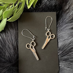 Silver Tone Scissors Earrings, Handmade, Steel Kidney Ear Wires