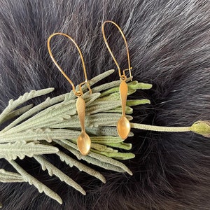 Cute Gold Brass Spoon Earrings, Handmade, Gold Plated Kidney Ear Wires