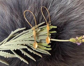 Cute Gold Brass Spoon Earrings, Handmade, Gold Plated Kidney Ear Wires