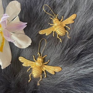 Exlarge Gold Brass Flying Bumblebee Earrings, Handmade Insect, Gold Plated Kidney Ear Wires