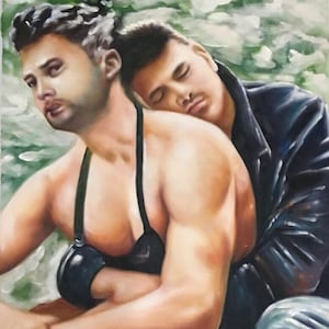 portrait gay man painting original oil painting on canvas / gay lovers male original oil painting on canvas