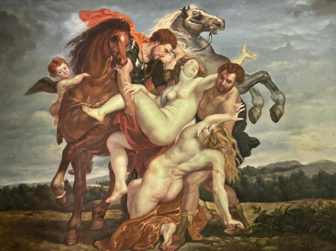 Rubens, De ontvoering van de dochters van Leucippus door Castor en Pollux,  groot olieverf op doek - Etsy België, image size:1080x807