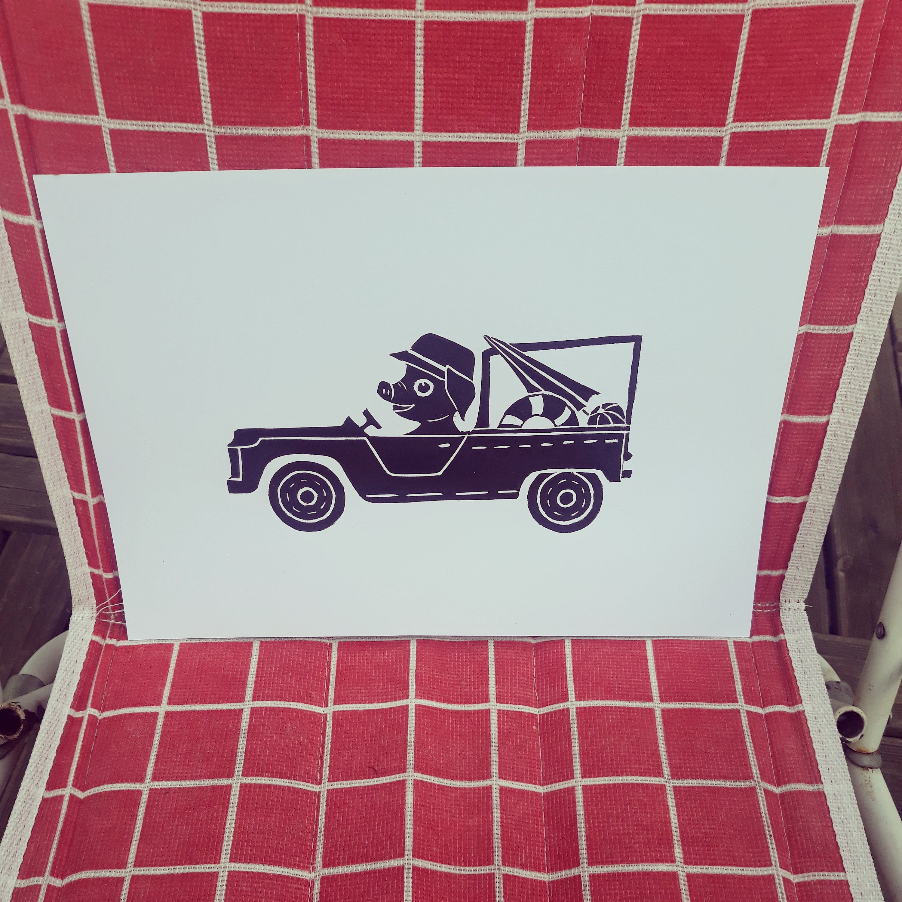 Linogravure Voiture Vintage