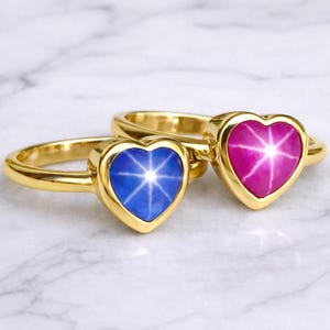 Blue Ruby star sapphire Dainty Heart Stacking Ring, Gold Minimalist Ring, lindy star sapphire Ring,Sterling Silver Ring, Delicate Ring Gift