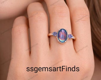 Mood stone oval cabochon ring, 925 Sterling Silver,ring in color changing mood ring ,waterproof stone Jewelry  Ring For Women/Gift For Her