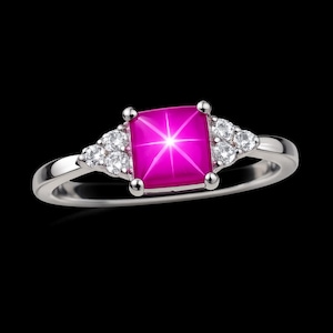 Lindy Ruby star Sapphire square cabochon engagement ring Unique gold round cut cubic zerconia Bridal ring promise Anniversary ring gift her