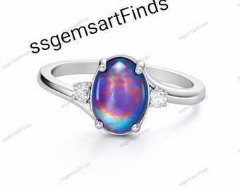 Mood stone oval cabochon ring, 925 Sterling Silver,ring in color changing mood ring ,waterproof stone Jewelry  Ring For Women/Gift For Her