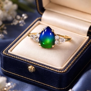 Bague de fiançailles en pierre d'humeur en forme de poire, bague de fiançailles en plaqué or rose, bague en grappe marquise CZ, bague de promesse, bague de mariage, cadeau d'anniversaire