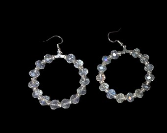 Kristall Perlen Ohrring, Große Hoop, 925 Silber Ohrhaken