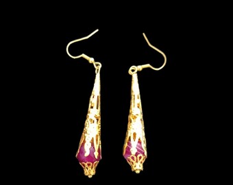 Hängeohrringe, rosa Onyx Achat, gold Farbe, handgemachte Schmuck, Statement, Kostüm, Geschenk für Sie, Mutter, Muttertag.