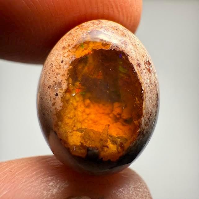 Beautiful Mexican fire opal on matrix with its incredible flashes of color Dimensions 17.35x13.90x7.40mm weight: 10.5 ct