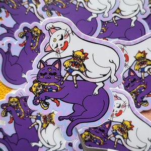 Sailor Moon Stickers, Luna and Artemis cat Sticker, Cute vinyl decal, Anime Sailor moon fan gifts, cat lover gift, Anime stickers laptop