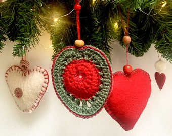 Cuori all'uncinetto, decorazioni natalizie, uncinetto schemi, pdf tutorial, download istantaneo