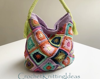 Granny Square Crochet Tote Bag Pattern: Diagonal Design (PDF Pattern)