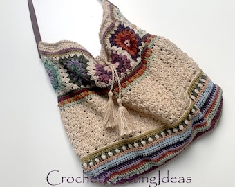 Crochet pattern, boho style shoulder bag, granny square pattern, crochet ideas, easy crochet pattern, DIY crochet bag