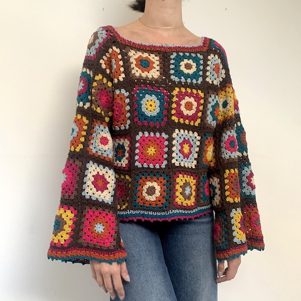 Granny square sweater, crochet pattern, sweater pattern women, DIY sweater, instant download files, crochet pdf, easy crochet pdf