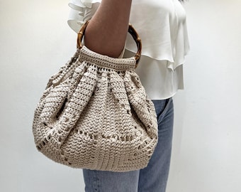 Crochet Granny Bag Pattern, Bamboo Handle Purse, Cotton Bag PDF - Etsy