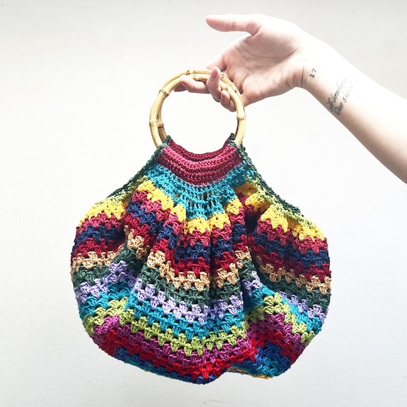 Crochet Granny Bag Pattern, Cotton Bamboo Handle Bag PDF - Etsy