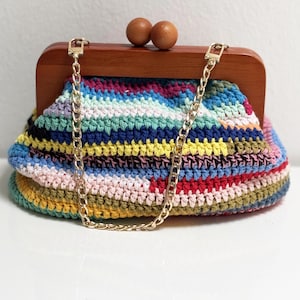 Crochet Clutch Pattern: Colorful Scraps Clutch Bag with wooden frame (Digital Download)
