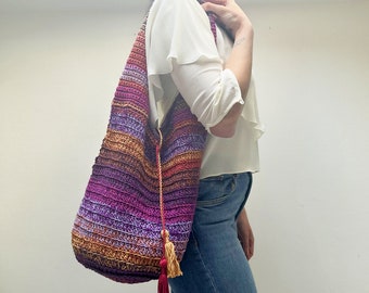 Padrão de bolsa de ombro boho em crochê: cores do pôr do sol de verão (download digital)
