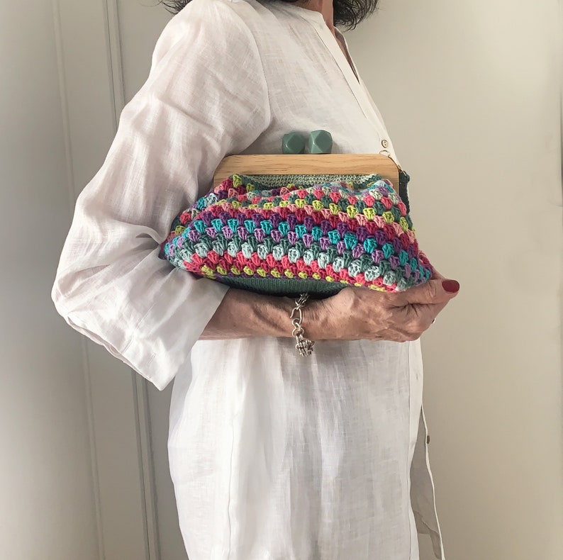 Bolso clutch abuela filas, patrón de crochet, patrón cuadrado de la abuela, ideas de crochet, patrón de crochet fácil, bolso de crochet DIY, descarga instantánea imagen 2