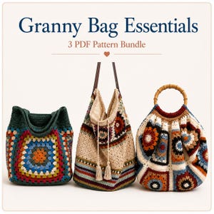 Crochet Bag Pattern Bundle, 3 Granny Bag Patterns PDF