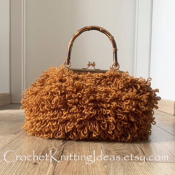 Fur Stitch Crochet Bag Pattern: Wool Purse With Bamboo Handle (PDF