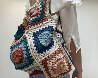 Sac à bandoulière grand-mère, modèle au crochet, modèle carré grand-mère, idées crochet, modèle facile au crochet, sac bricolage au crochet