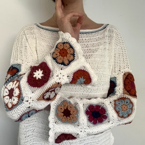 Granny square "african flower" sweater, crochet pattern, sweater pattern women, DIY sweater, instant download files, crochet pdf