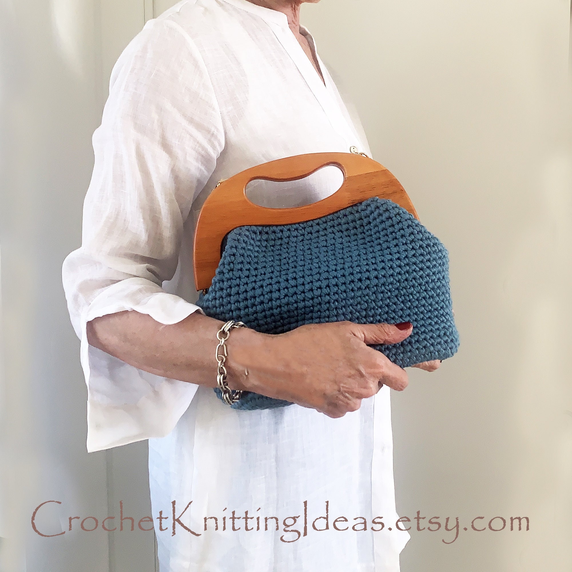 Crochet Clutch Bag Pattern, Wooden Frame Bag, Crochet