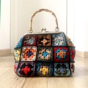 Granny Square Crochet Bag Pattern: Wool Purse with Bamboo Handle (PDF Pattern)