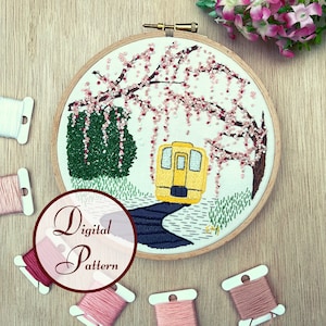 Sakura Travels || Cherry Blossom || Hand Embroidery Hoop Art || Full Embroidery PDF Pattern with instructions || Digital Download